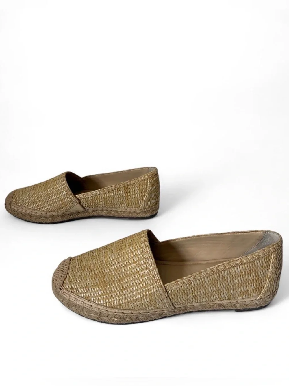 J.McLaughlin Woven Tan Raffia Slip On Espadrille Loafers size 9